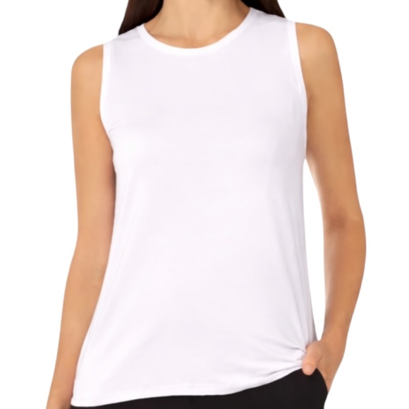 Halogen Tops - Halogen Crew Neck Hi-Low Back Keyhole Tank – White | Women’s Size L